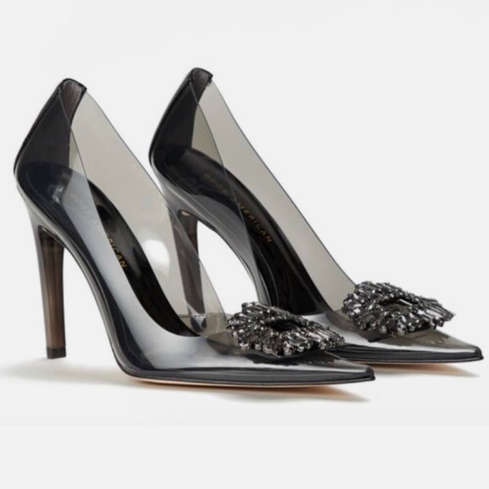 Good American Cinder-F*CKING-RELLA Jeweled Pump In Light Smoke Size 8